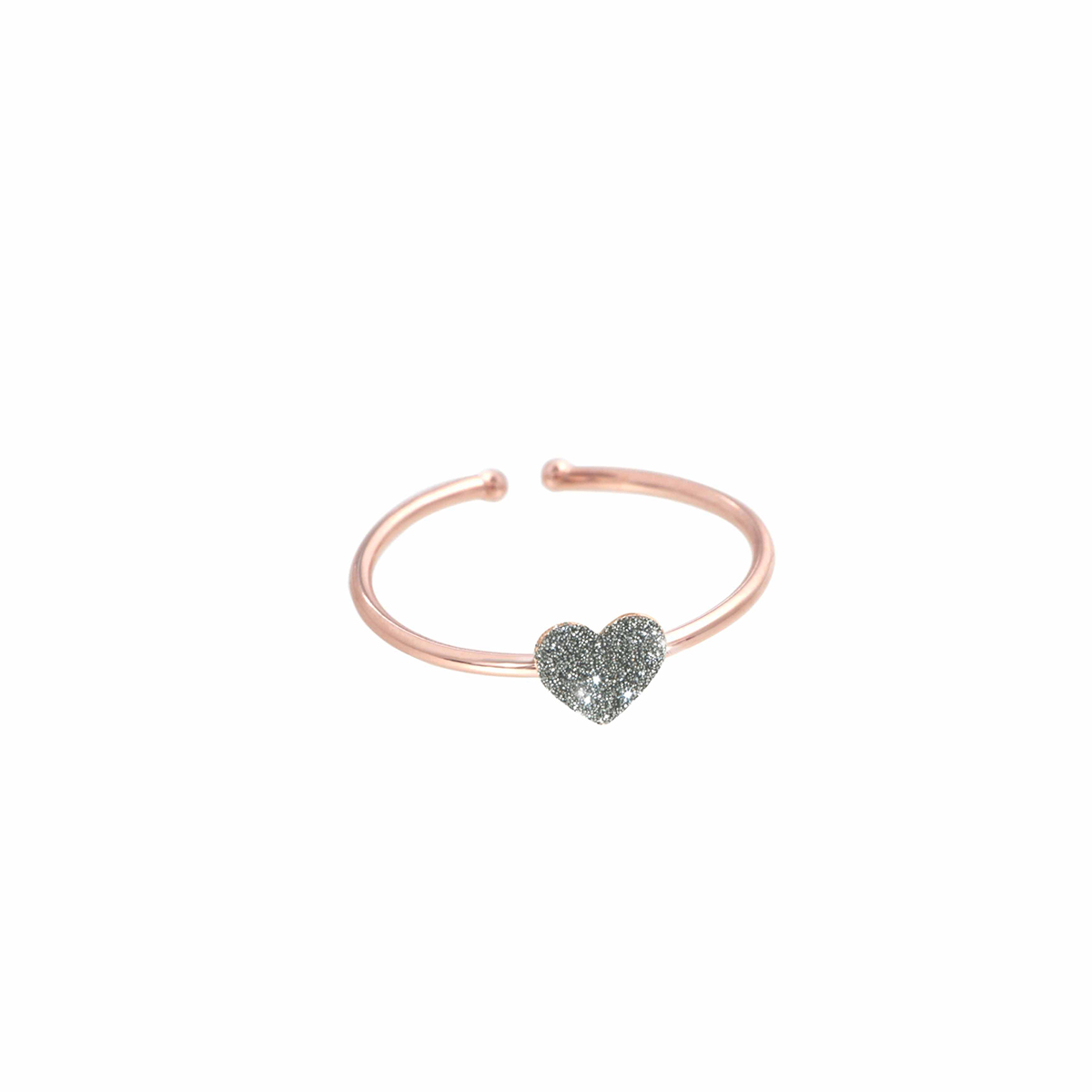 Anello cuore lastra e polvere di diamanti in oro rosa - immagine 1