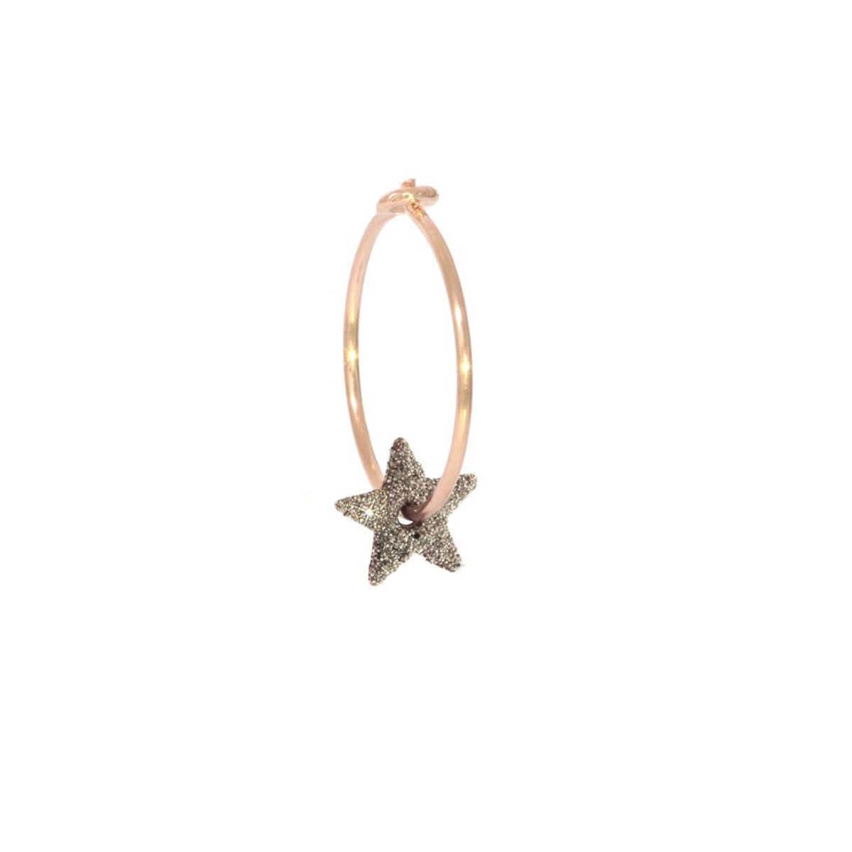 Orecchino Cerchio stella in polvere di diamanti in oro rosa - immagine 1
