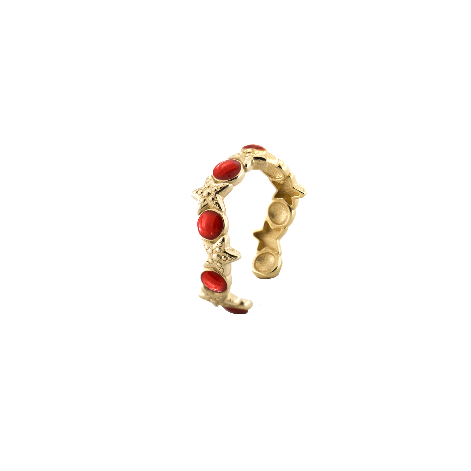 Anello Smalto Cabochon - Stelle Marine Corallo - immagine 1